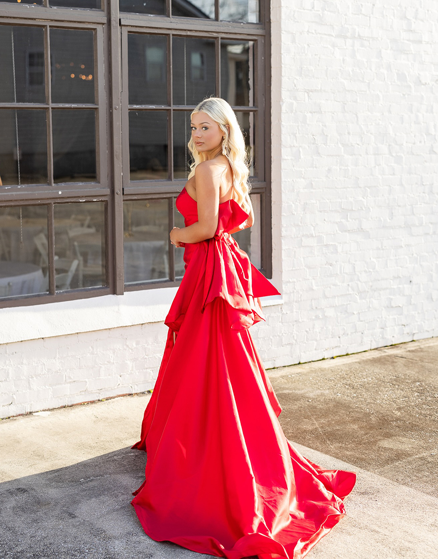Mermaid Red Strapless Long Prom Dress with Side Cape