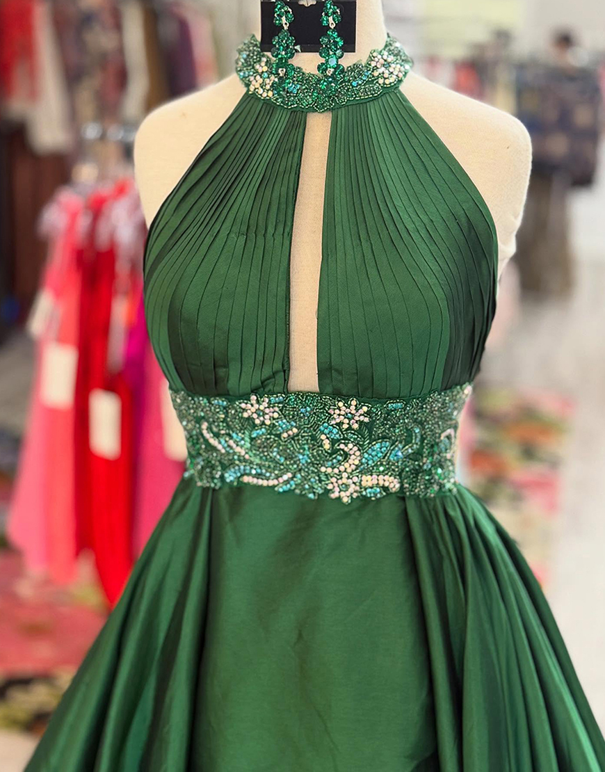 Sparkly Green Beaded Mermaid Long Satin Prom Dress with Cape
