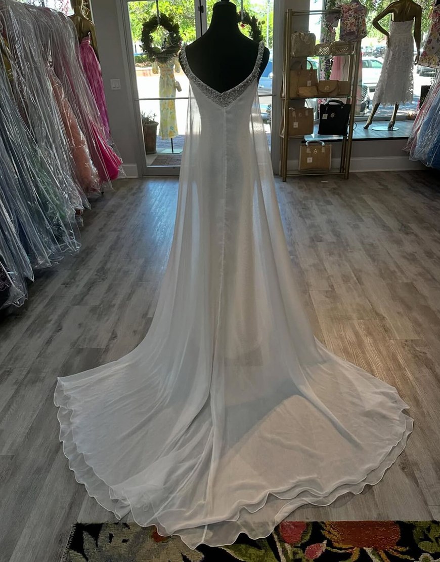 Sparkly White Mermaid Corset Sequins Long Prom Dress with Cape