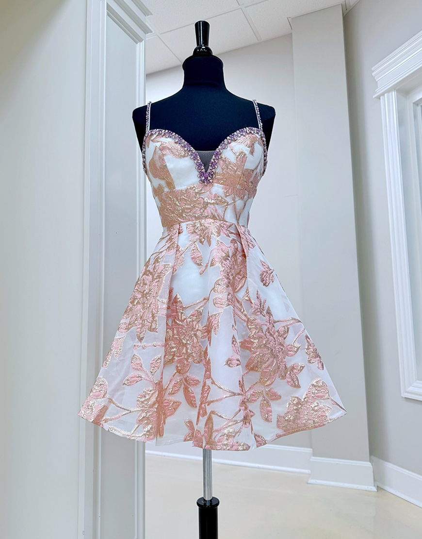 Sparkly Champagne Short A Line Prom Dress with Rhinestones