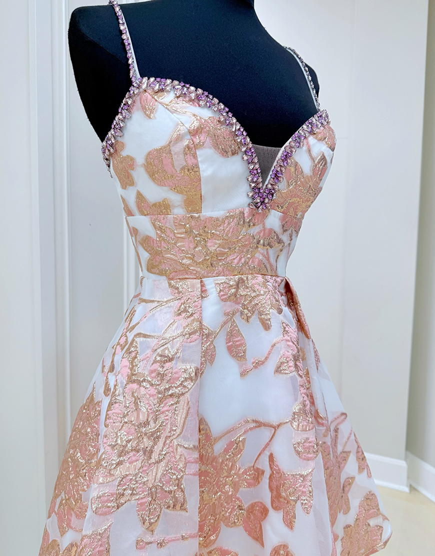 Sparkly Champagne Short A Line Prom Dress with Rhinestones