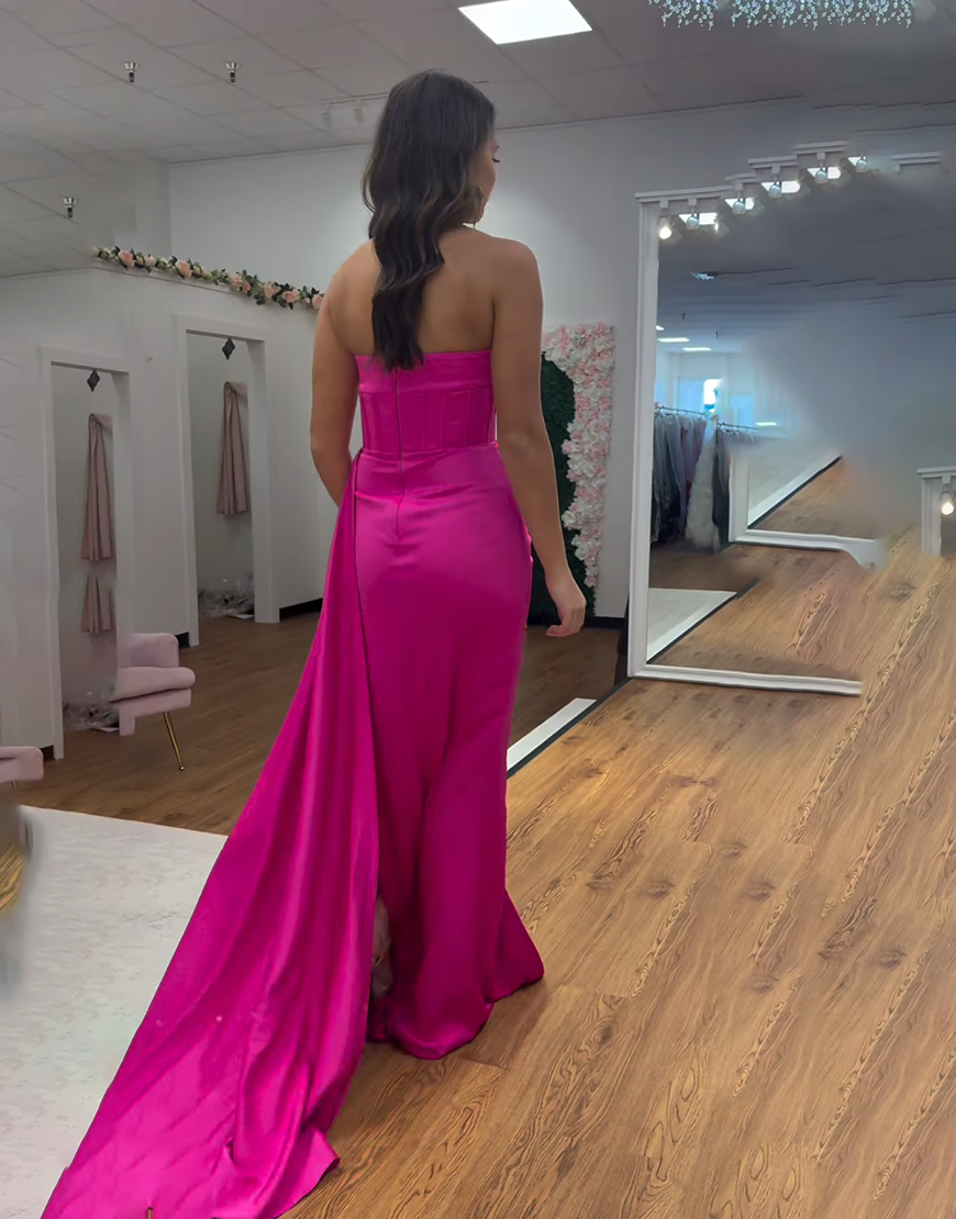 Royal Blue Strapless Mermaid Corset Long Prom Dress with Side Cape