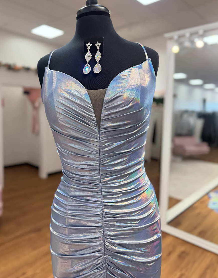 Grey Spaghetti Straps Mermaid Pleated Long Prom Dress