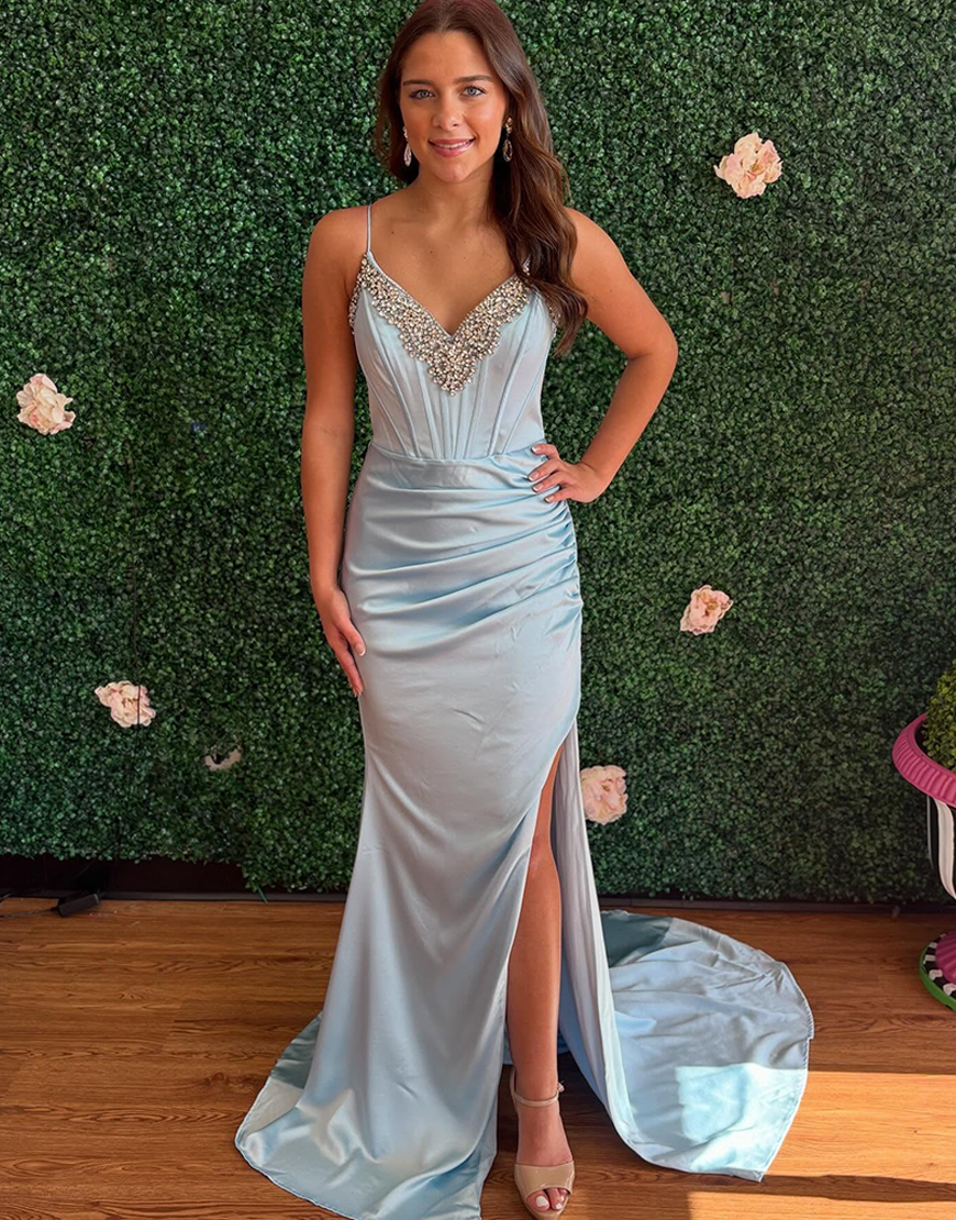 Sparkly White Corset Mermaid Long Prom Dress with Beading