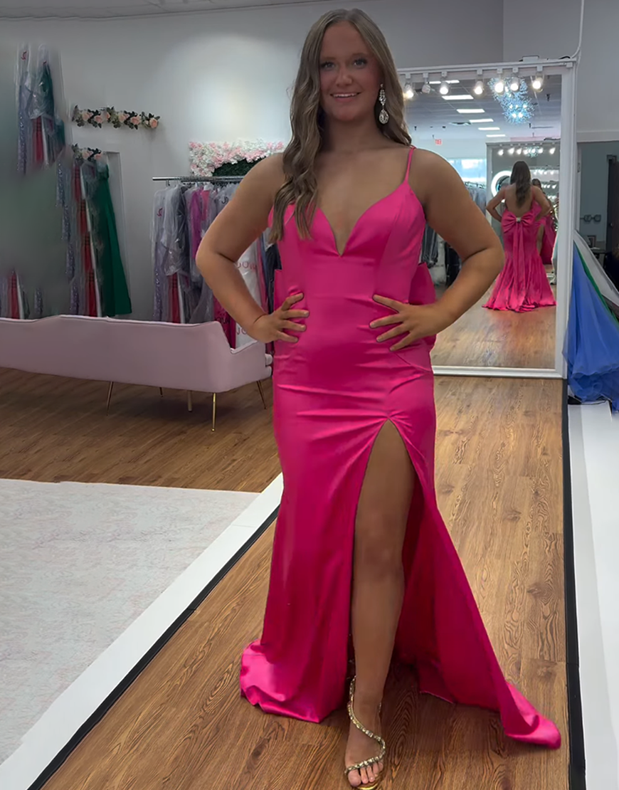 Light Blue V-Neck Mermaid Long Prom Dress with Bow