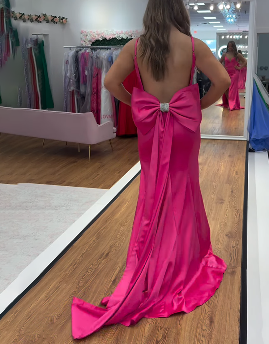 Light Blue V-Neck Mermaid Long Prom Dress with Bow