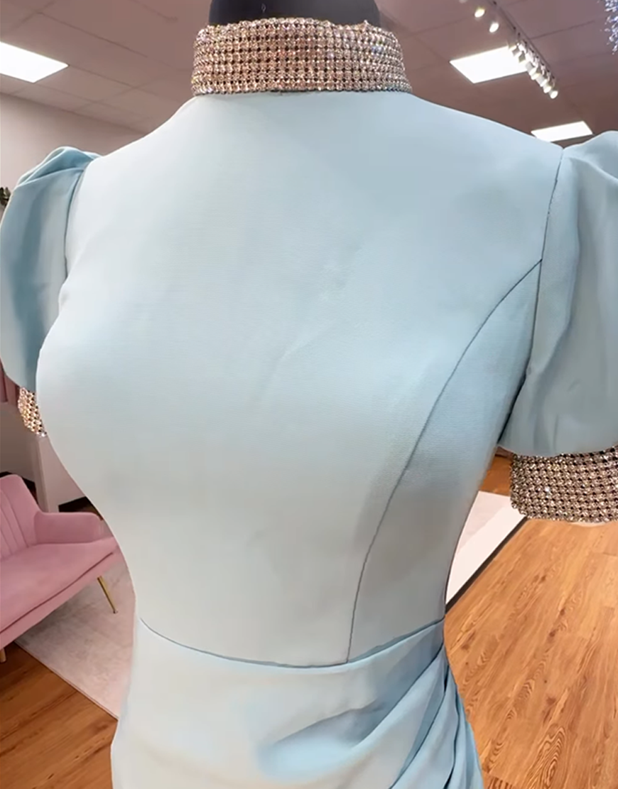 Sparkly Light Blue Corset Long Mermaid Prom Dress with Beading