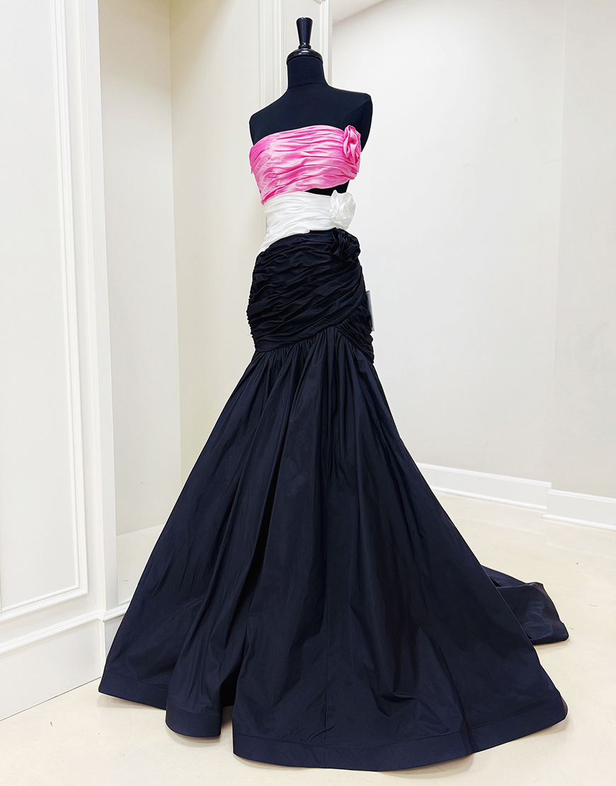 Floral Black Mermaid Patchwork Strapless Cut Out Long Prom Dress