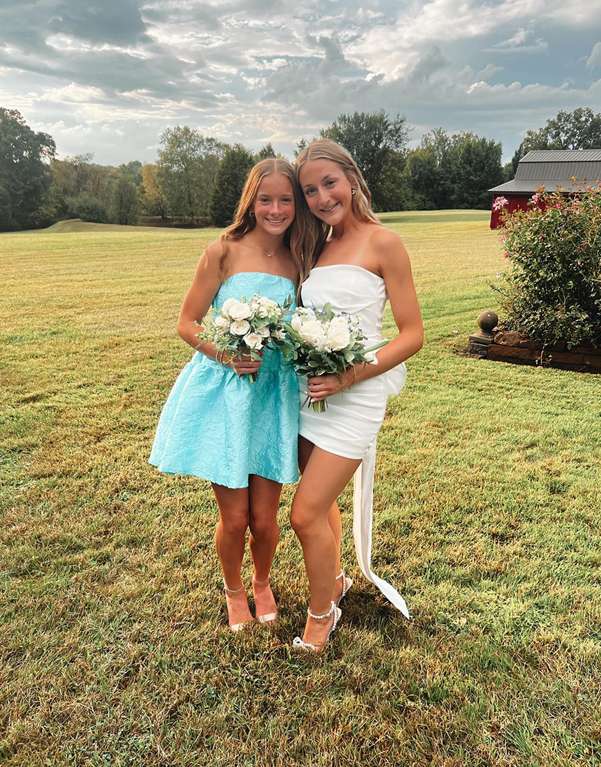 White Tight Strapless Short Ruched Graduation Dress with Bow