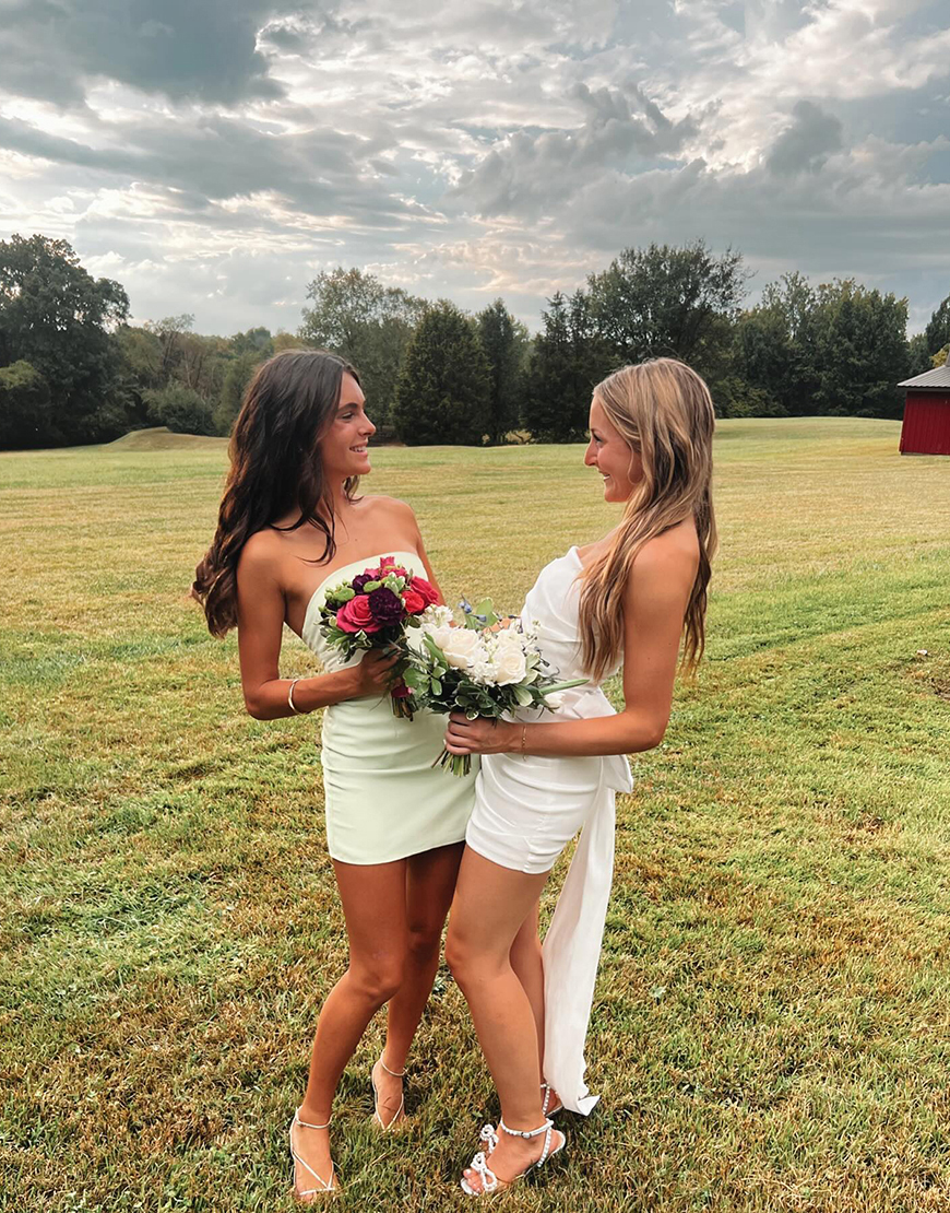 White Tight Strapless Short Ruched Graduation Dress with Bow