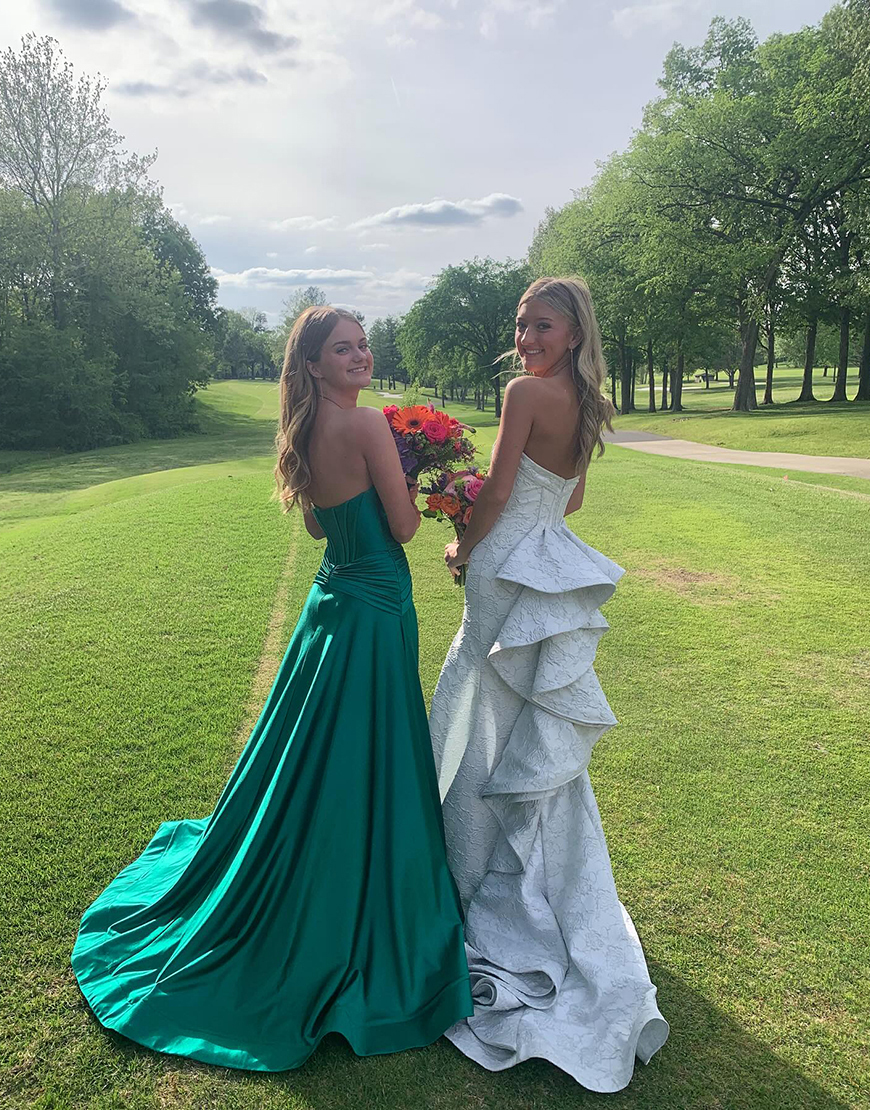 White Ruffled Sweetheart Mermaid Corset Long Prom Dress with Slit