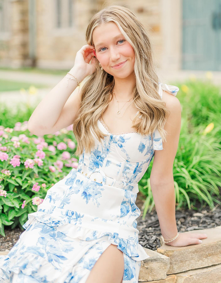 Floral White Blue Corset Mermaid Ruffled Long Prom Dress with Belt