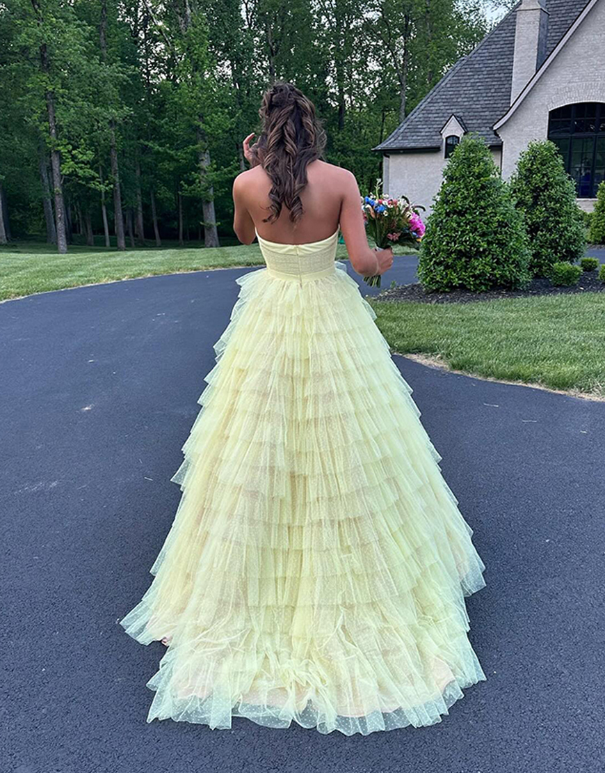 Blue Ruffled Tiered Polka Dots Halter Long Prom Dress with Slit