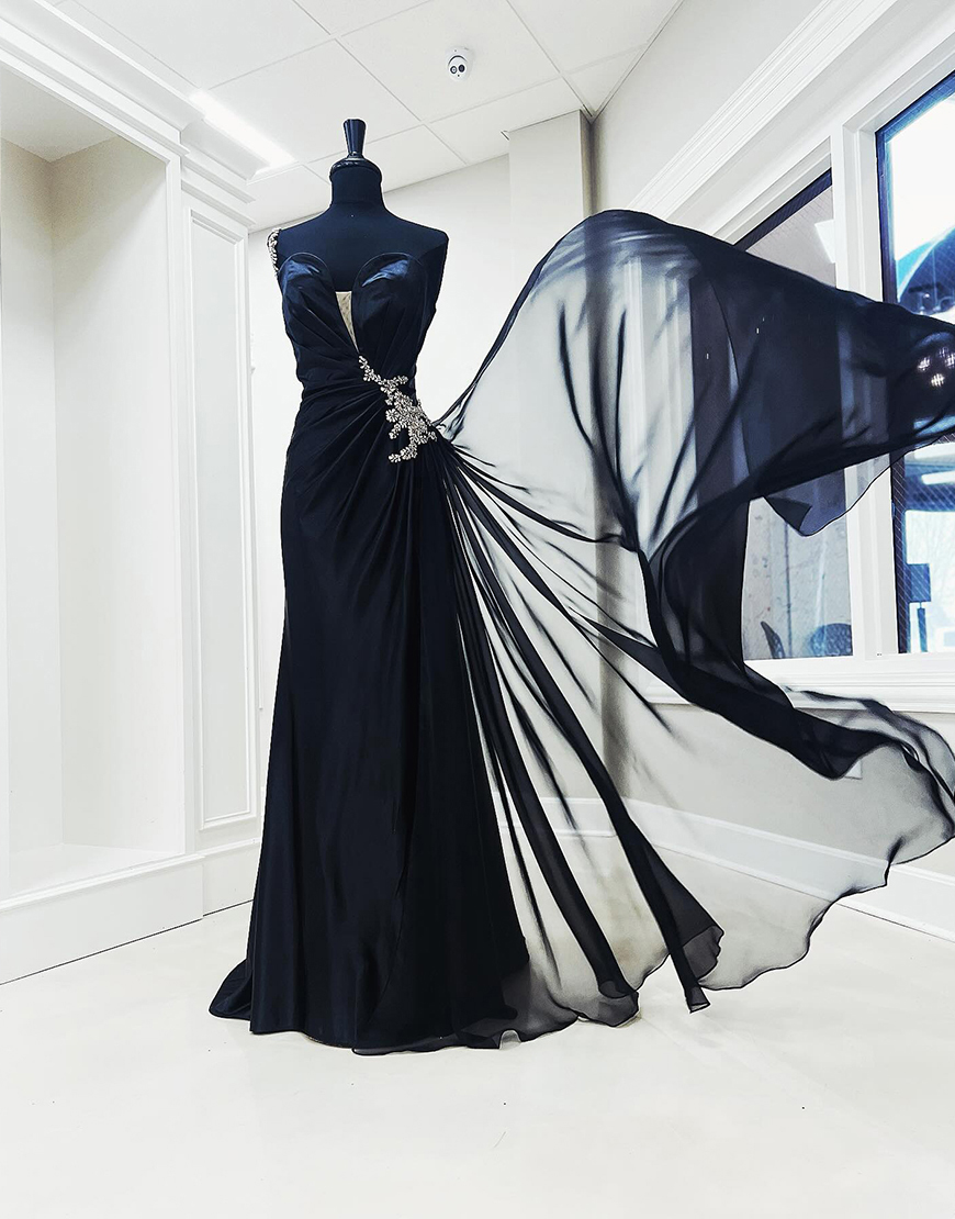 Sparkly Navy Mermaid One Shoulder Ruched Long Prom Dress with Side Cape