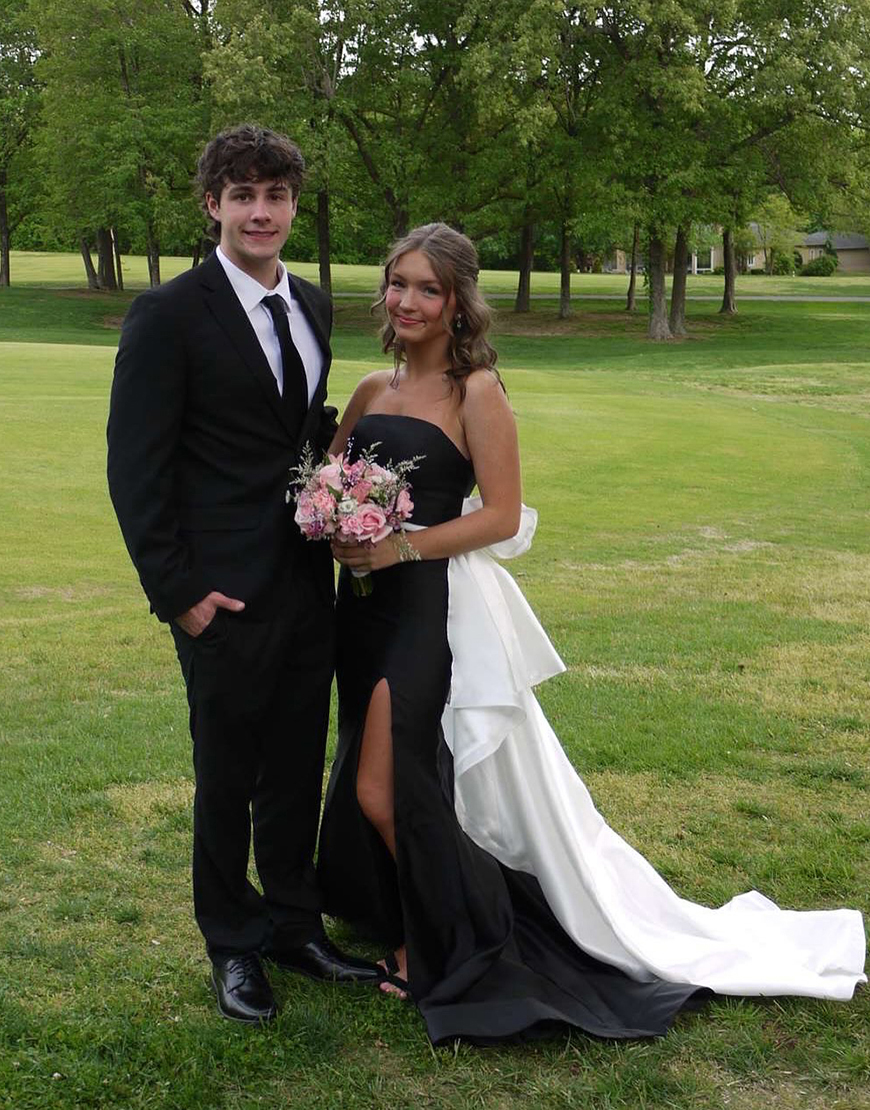 Black and White Mermaid Strapless Long Prom Dress with Bow