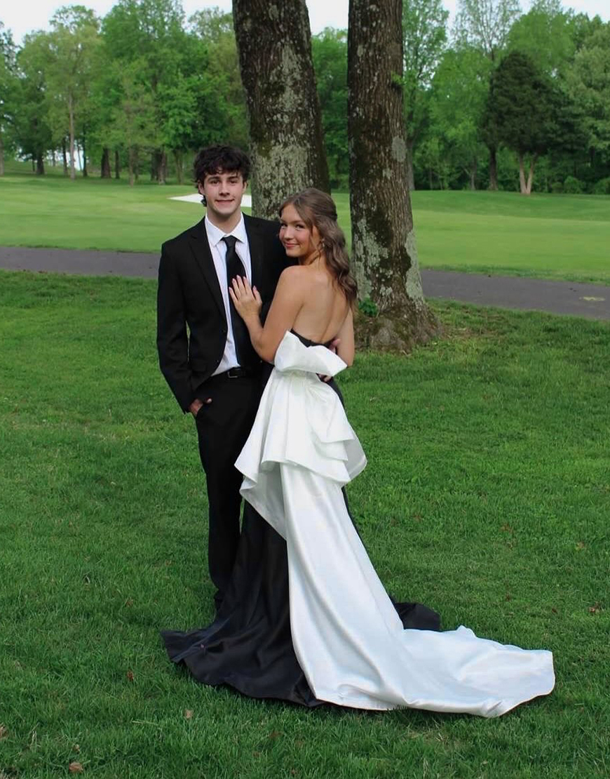 Black and White Mermaid Strapless Long Prom Dress with Bow