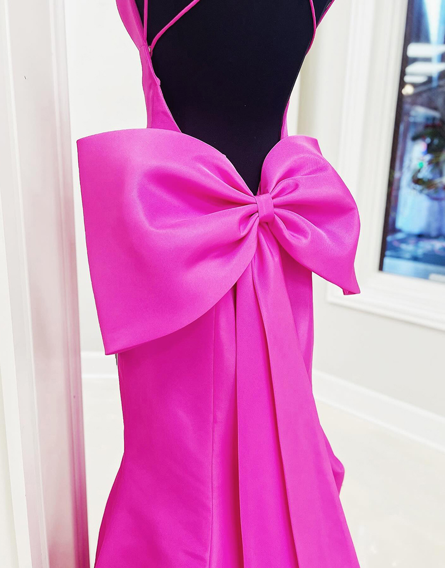Fuchsia Mermaid Long Backless Prom Dress with Bow