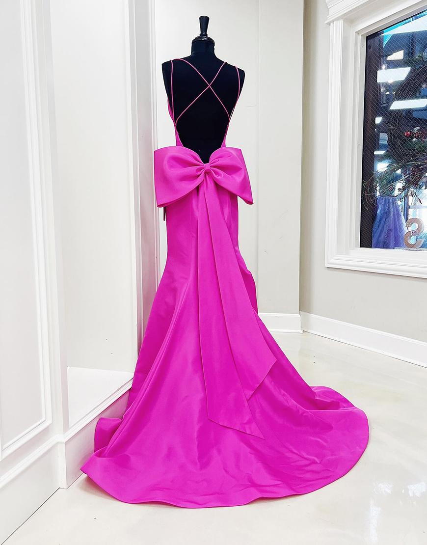 Fuchsia Mermaid Long Backless Prom Dress with Bow