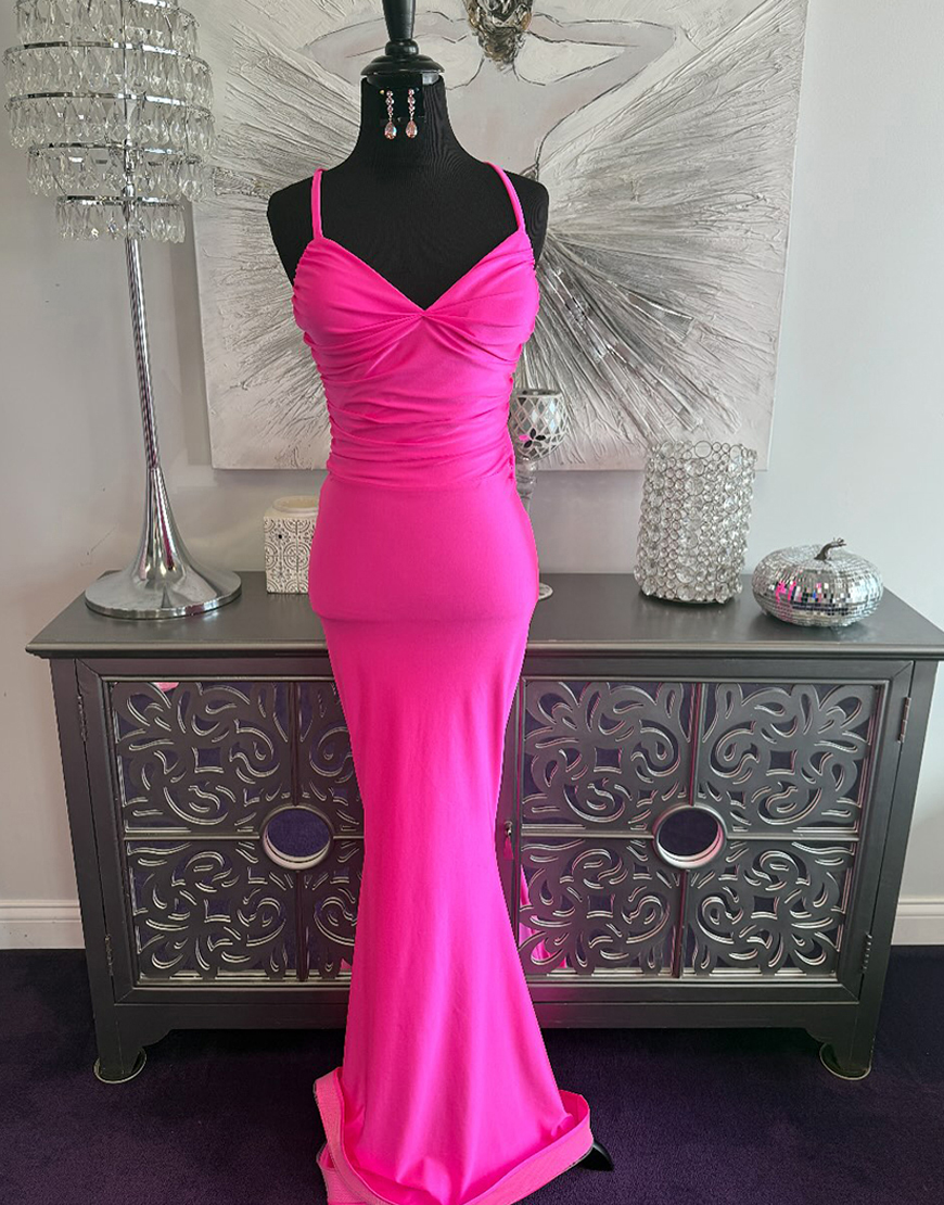 Fuchsia Spaghetti Straps Mermaid Long Prom Dress with Bow