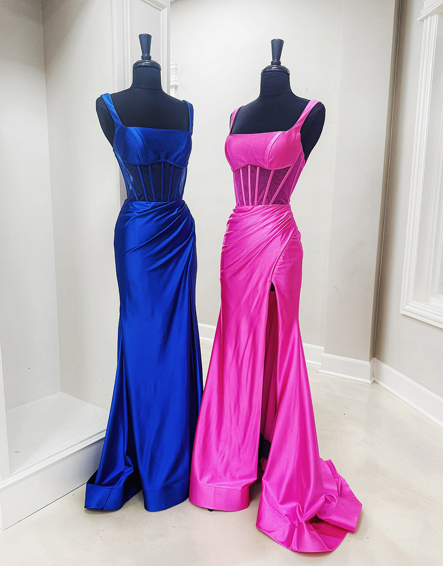 Fuchsia Long Mermaid Corset Prom Dress with Slit