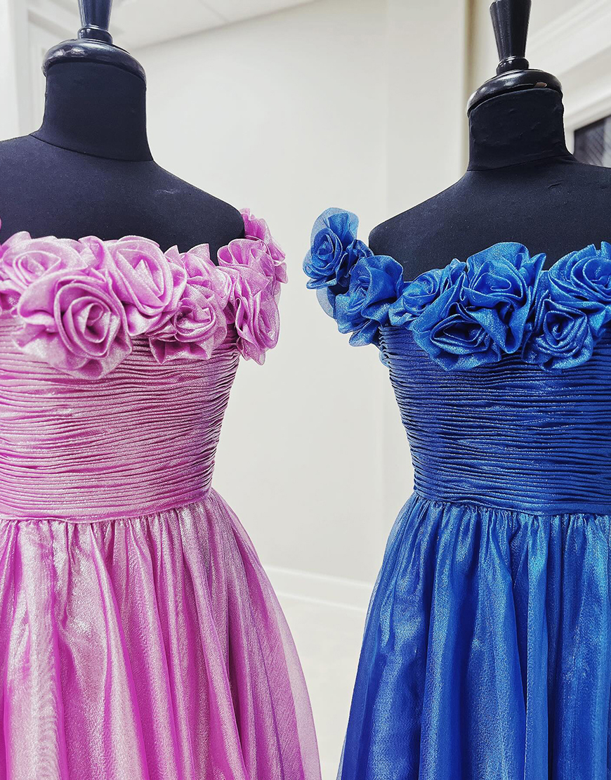 Royal Blue Long A-Line Off the Shoulder Prom Dress with 3D Flowers