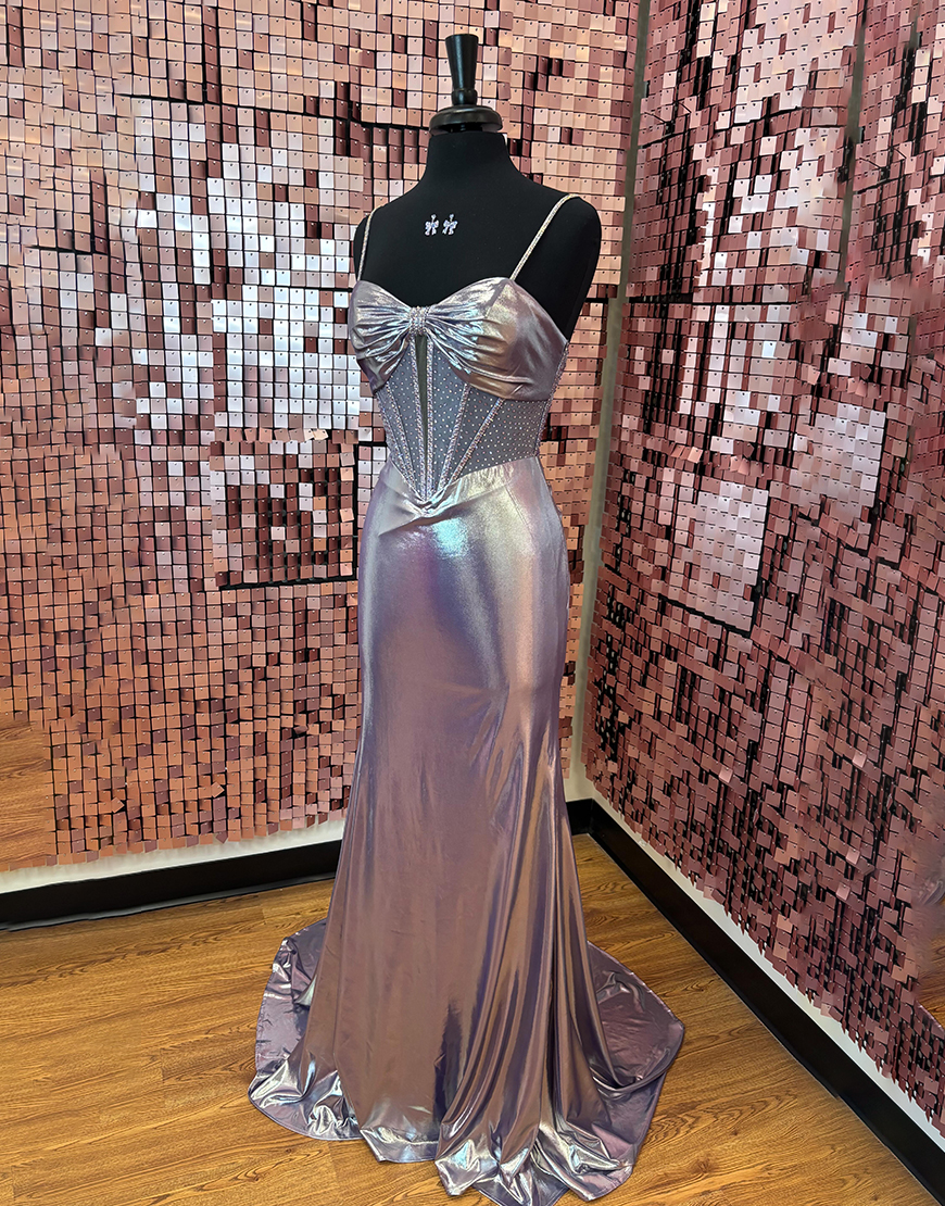 Sparkly Sliver Corset Metallic Mermaid Long Prom Dress with Beading