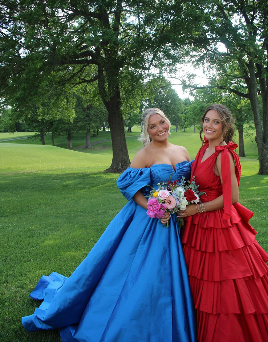 Royal Blue Off the Shoulder Satin Ball Gown Long Prom Dress with Slit