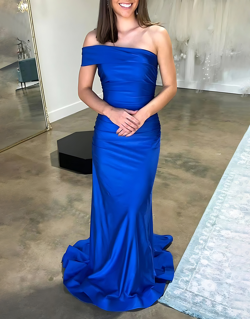 Mermaid One Shoulder Royal Blue Long Prom Dress