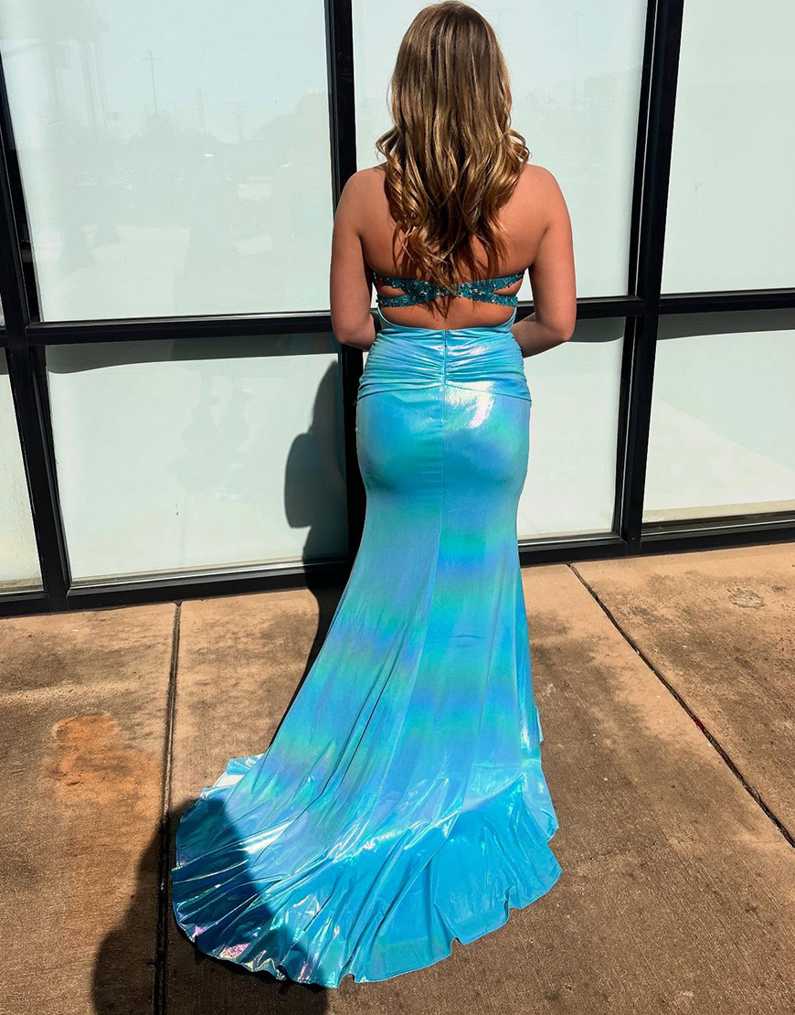 Sparkly Fuchsia Corset Mermaid Metallic Long Prom Dress with Bows