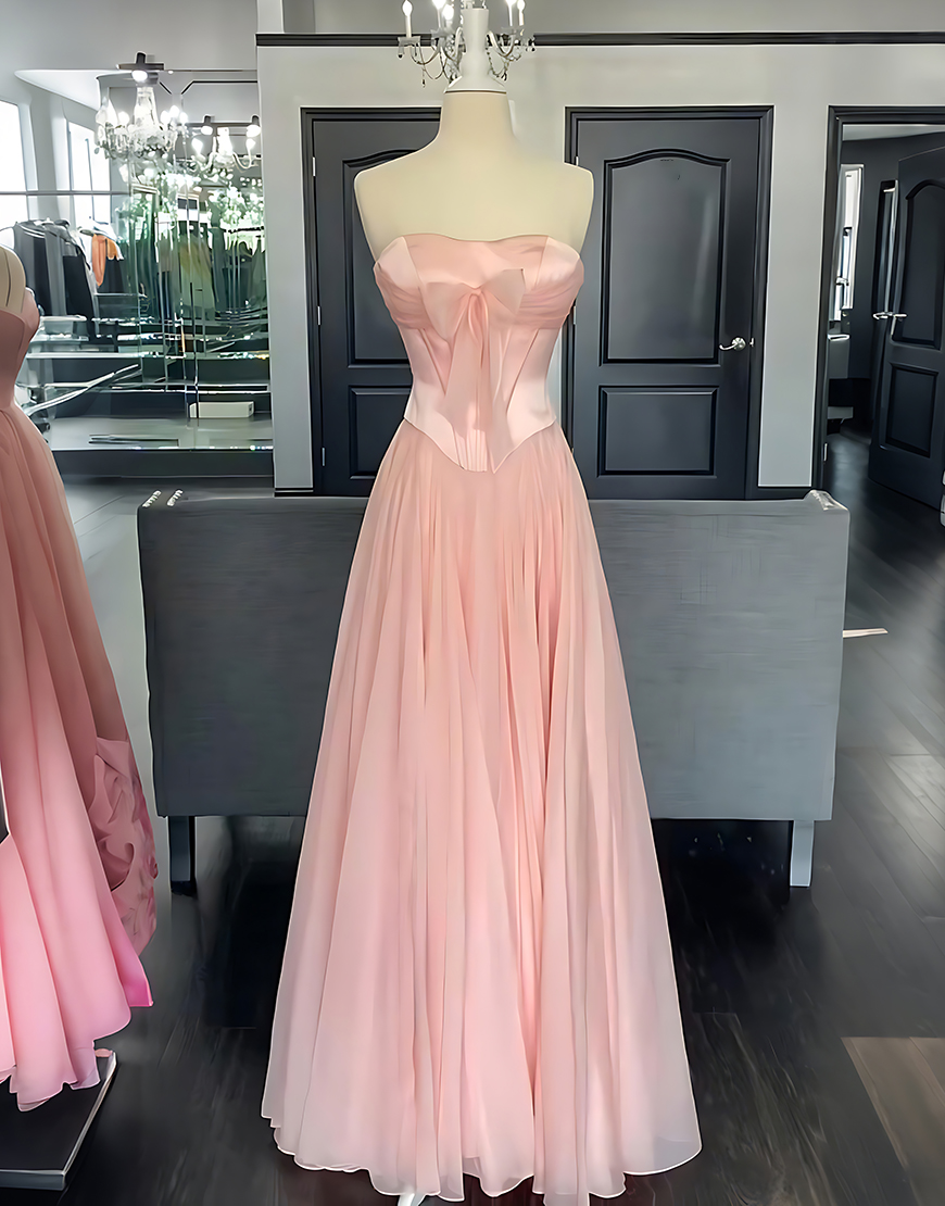 Blue Corset Strapless Long A Line Prom Dress with Slit