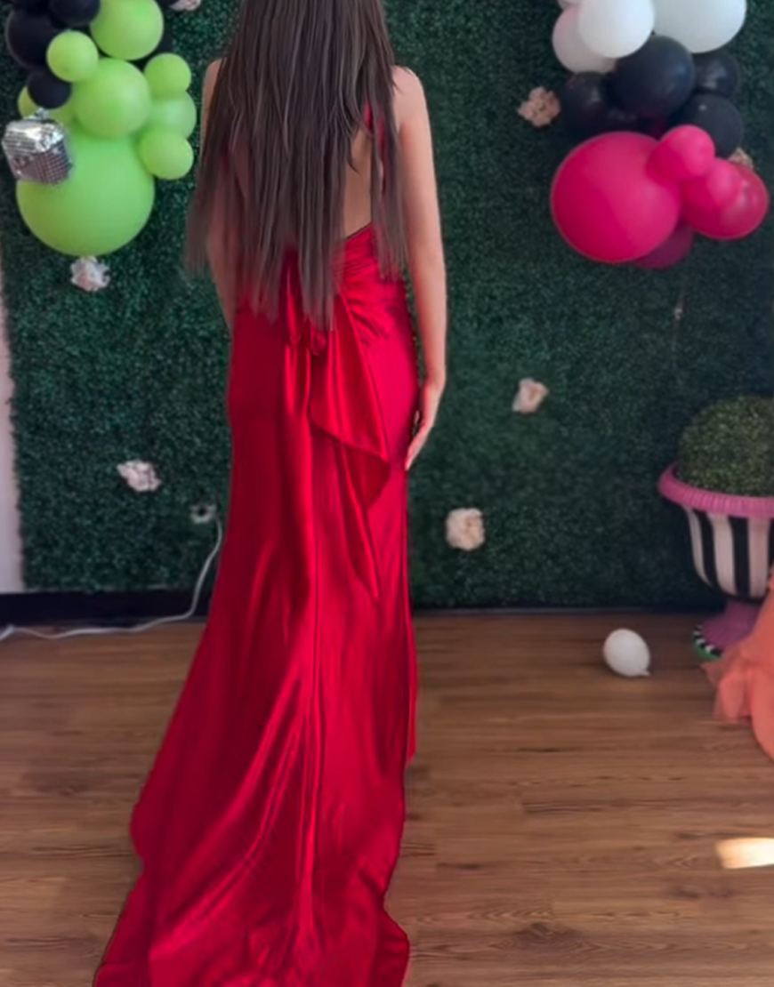 Royal Blue Mermaid V-Neck Satin Long Prom Dress with Slit