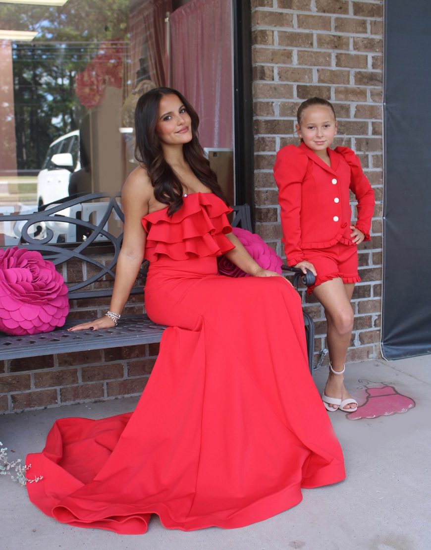 Mermaid Red Strapless Long Prom Dress with Ruffles