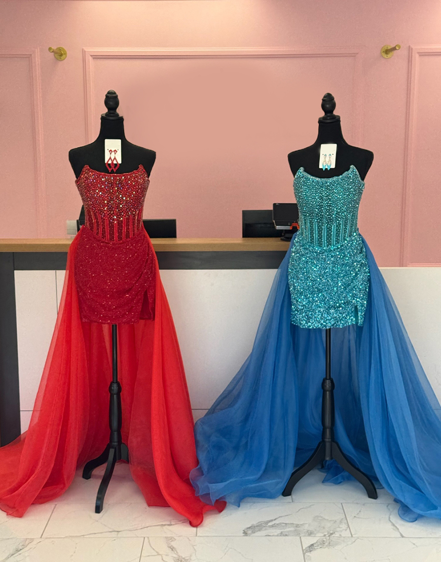 Sparkly Blue Corset Beaded Tight Short Prom Dress with Cape