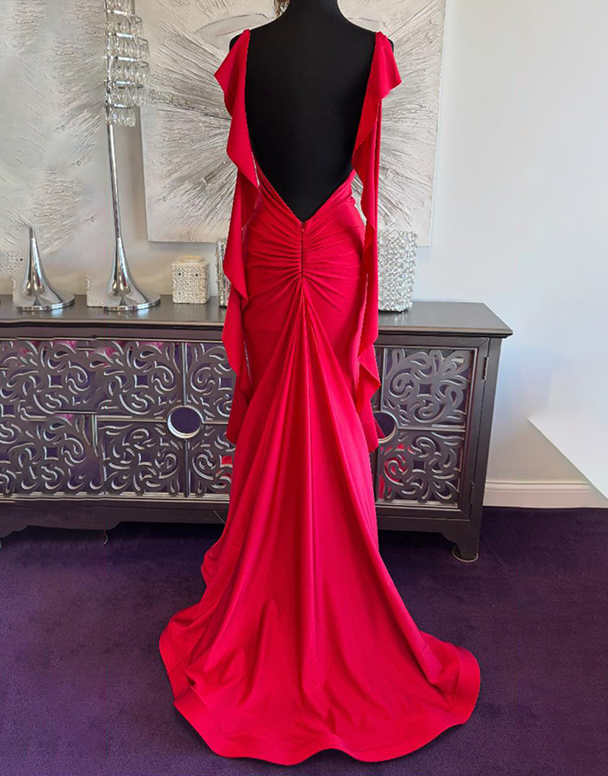 Red V-Neck Corset Mermaid Long Prom Dress with Ruffles
