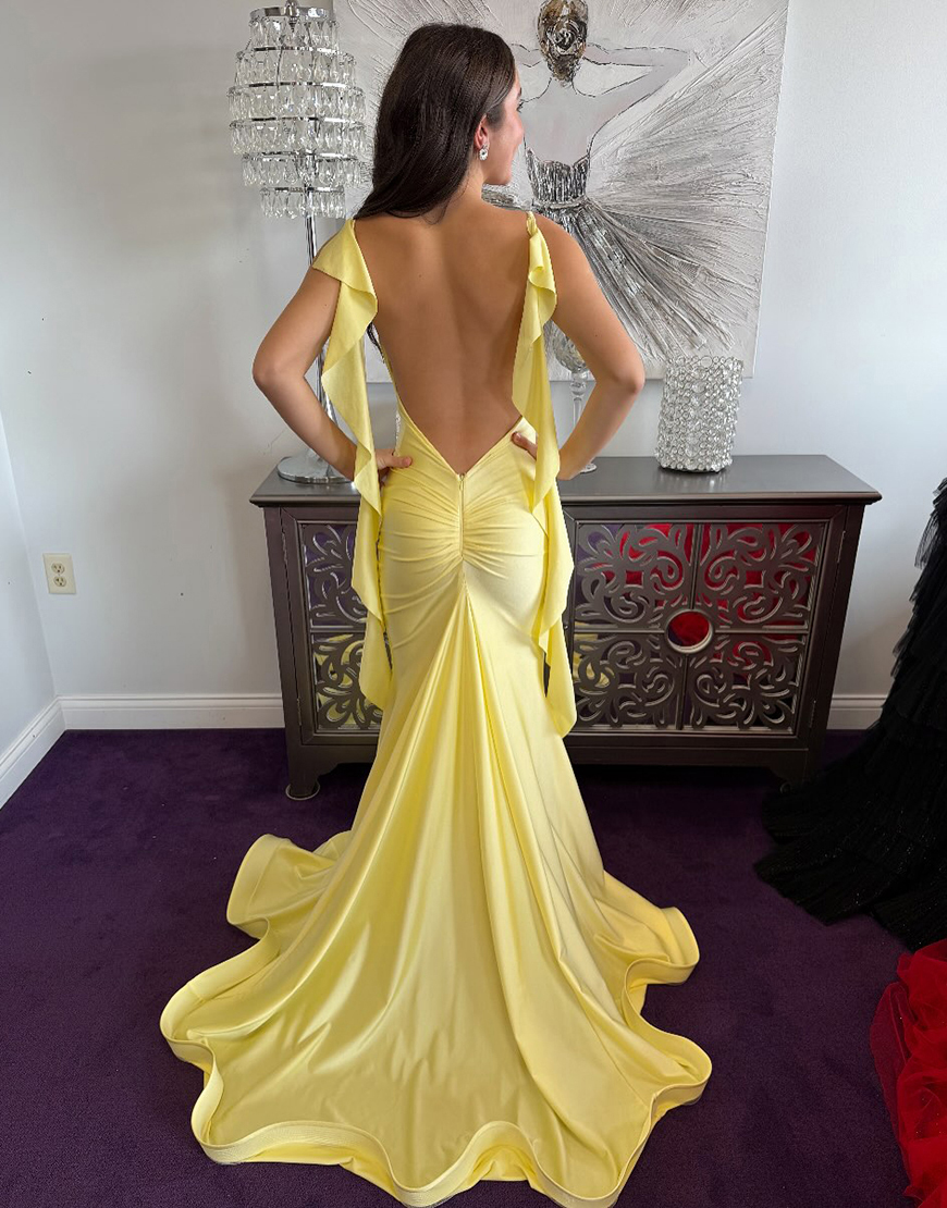 Red V-Neck Corset Mermaid Long Prom Dress with Ruffles