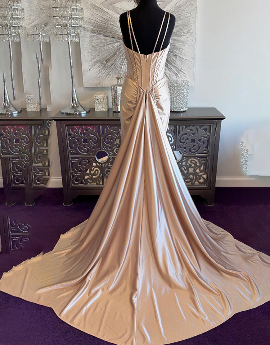 Sparkly Champagne Corset Mermaid Long Prom Dress with Cape