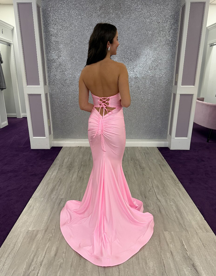 Pink Sweetheart Mermaid Keyhole Long Prom Dress