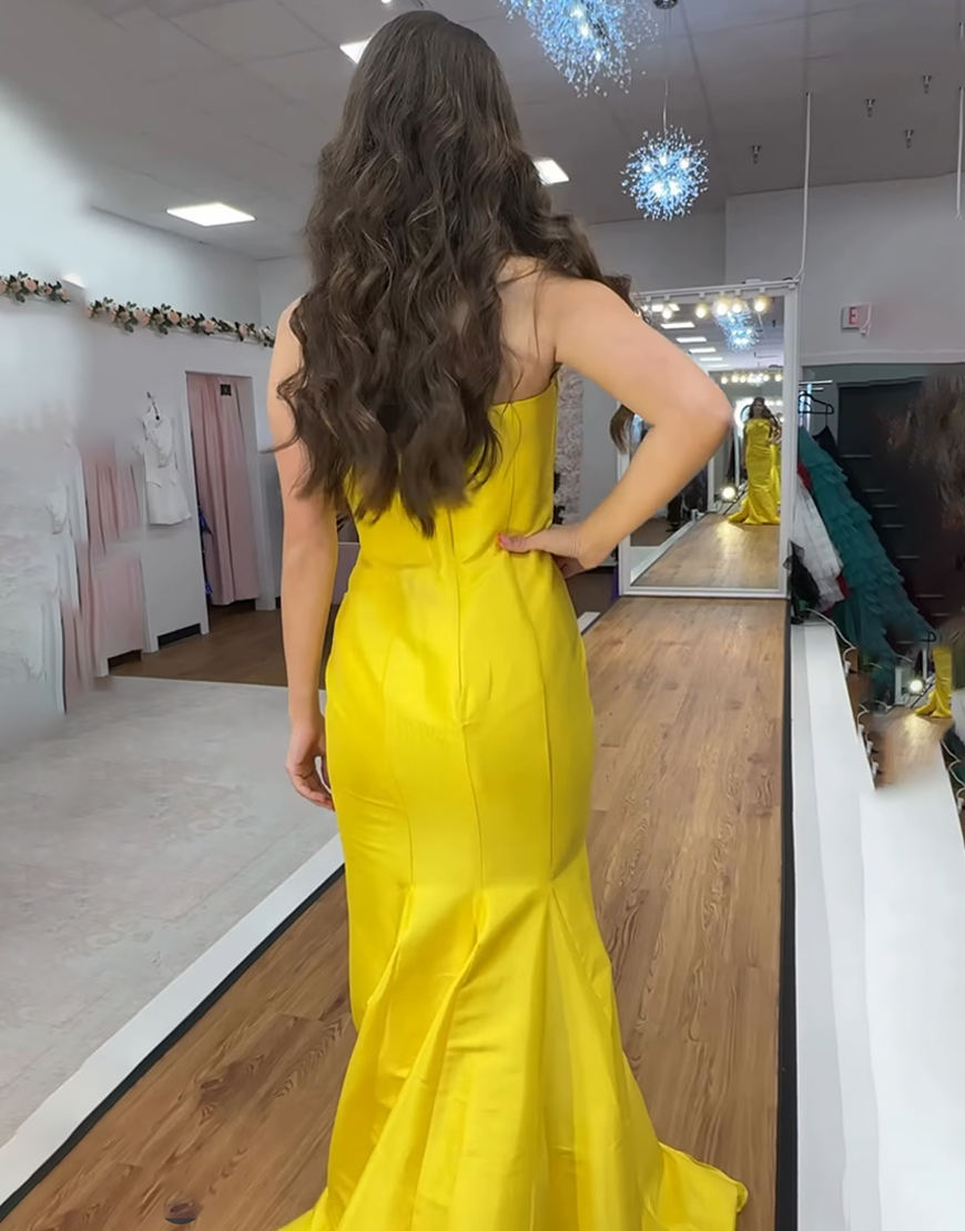 Yellow Mermaid Strapless Long Ruched Prom Dress