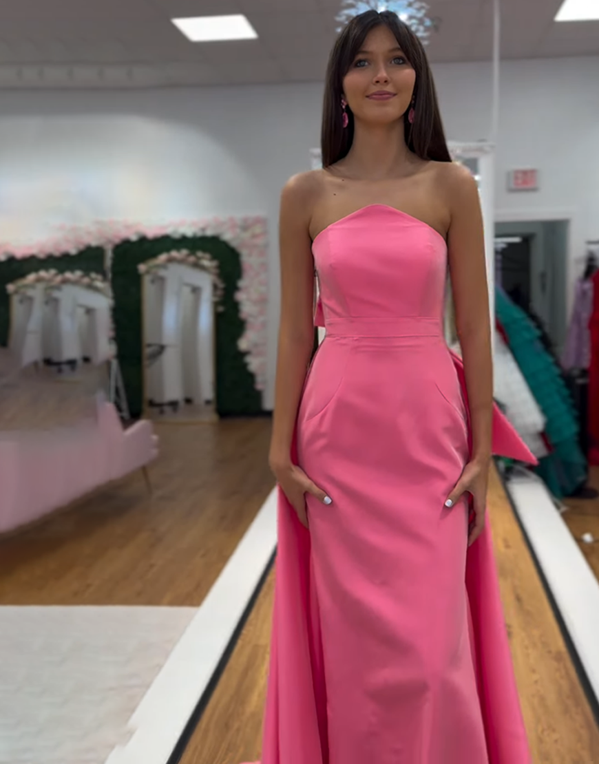 Pink Mermaid Long Strapless Prom Dress with Cape