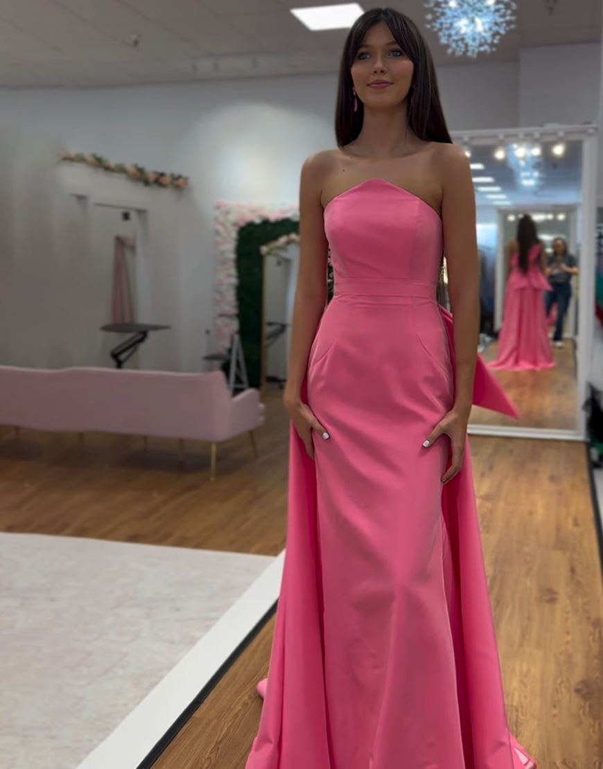 Pink Mermaid Long Strapless Prom Dress with Cape