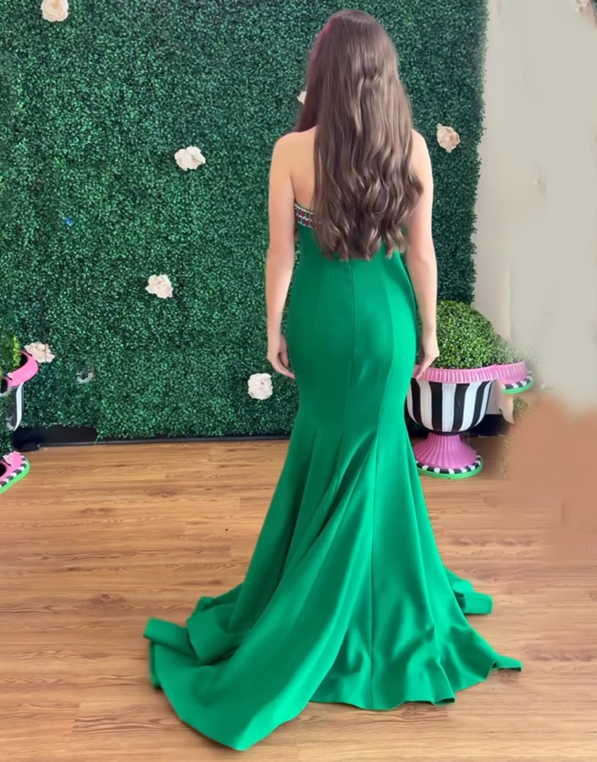 Sparkly Mermaid Green Strapless Long Prom Dress with Rhinestones