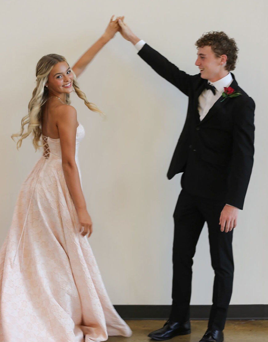 Pink Jacquard Corset Strapless Long A Line Prom Dress with 3D Flowers