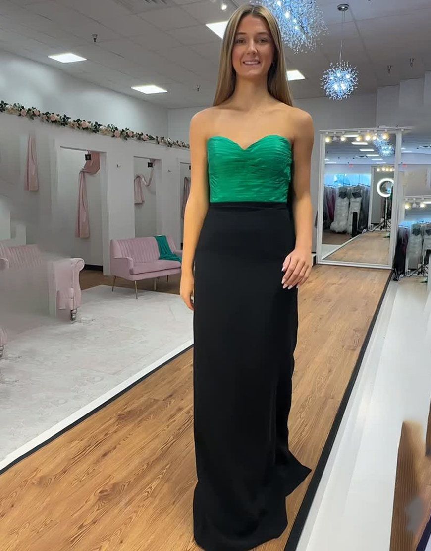 Black and Green Sweetheart Long Sheath Prom Dress with Bow