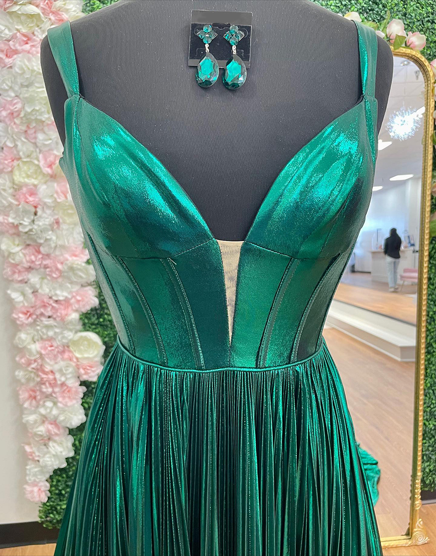 Emerald Green Corset Metallic A Line Long Prom Dress