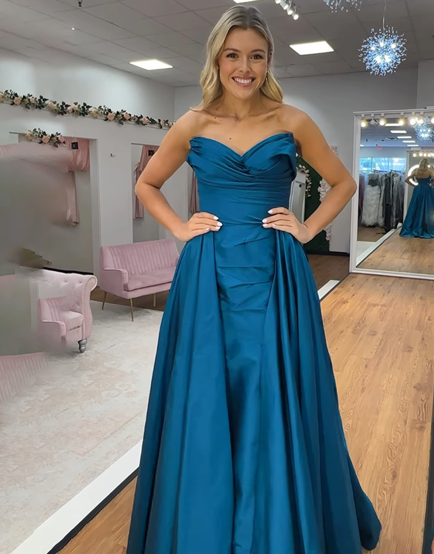 Blue Mermaid Sweetheart Long Prom Dress with Cape
