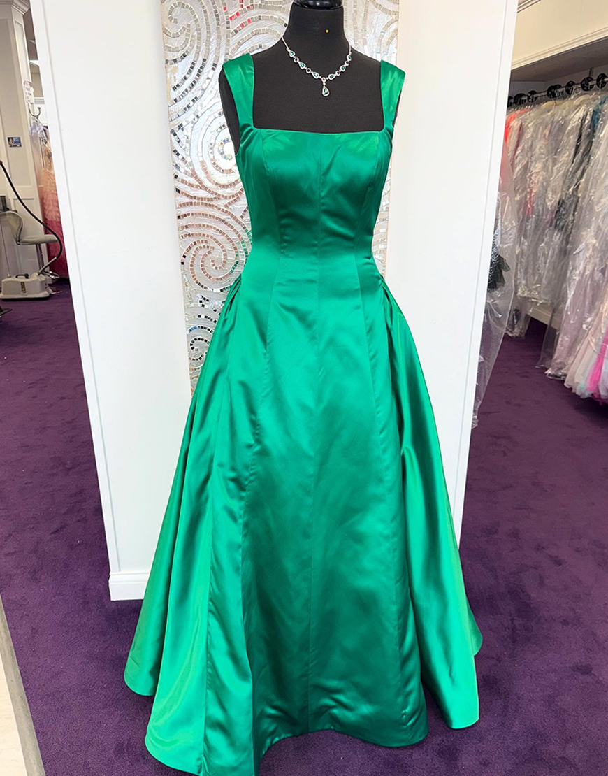 Emerald Green A-Line Square Neck Long Prom Dress