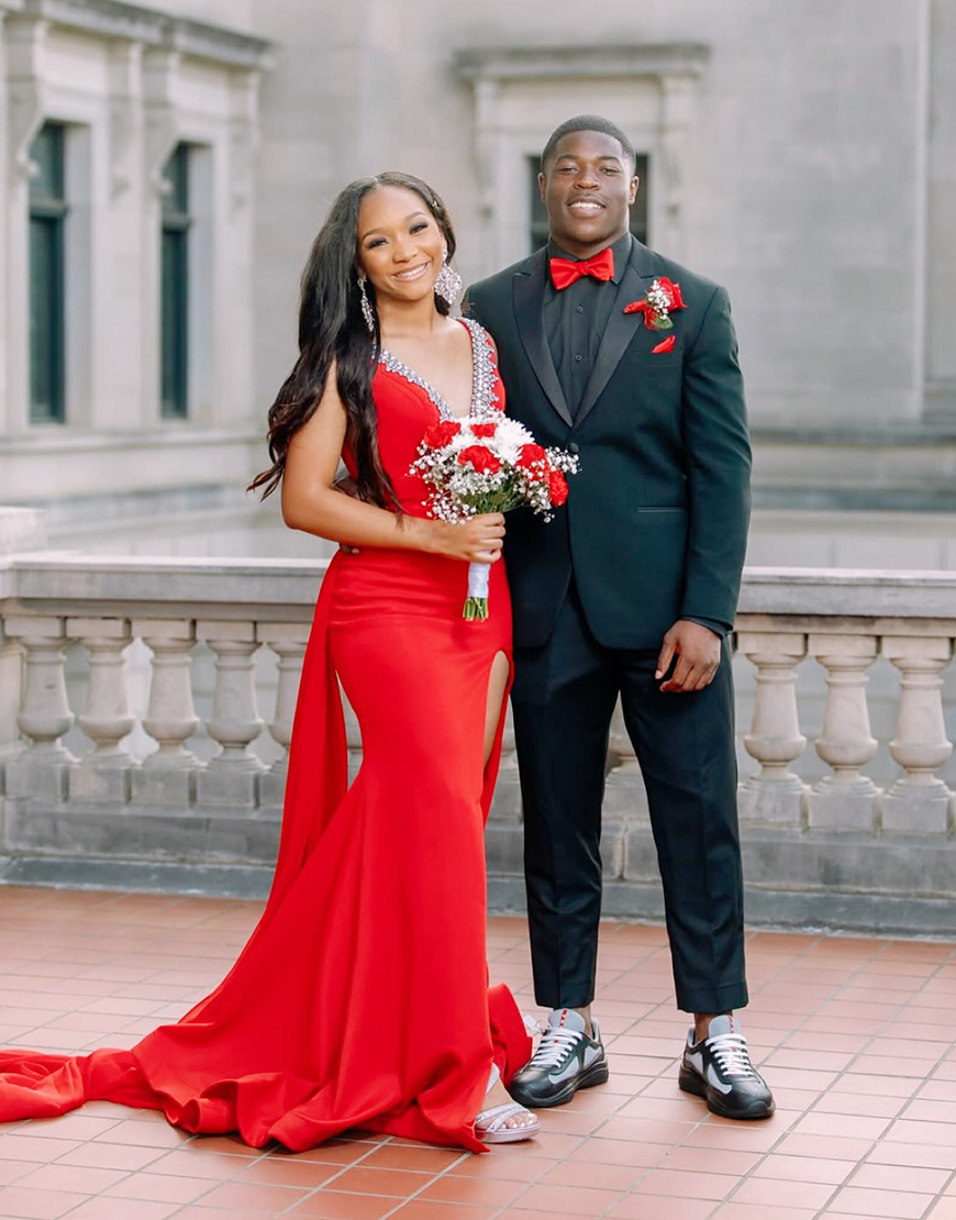 Sparkly Red Beaded Mermaid V-Neck Long Prom Dress with Slit