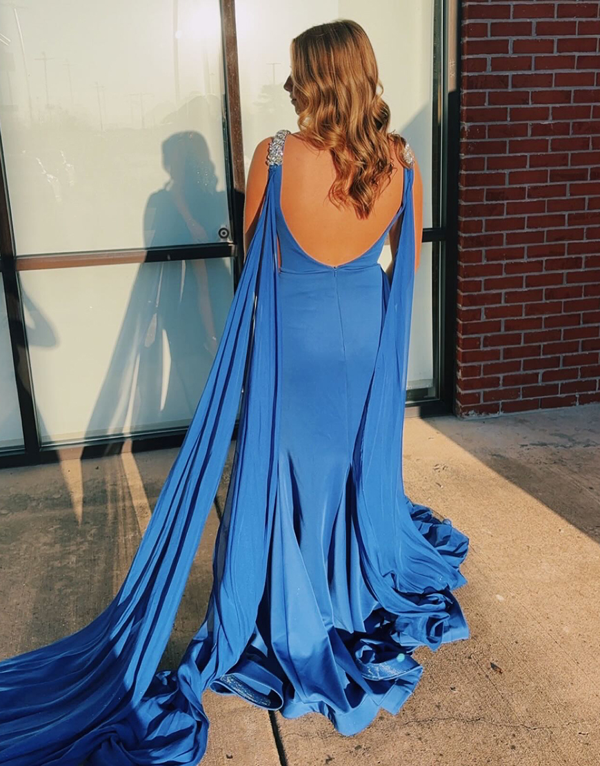 Sparkly Red Beaded Mermaid V-Neck Long Prom Dress with Slit