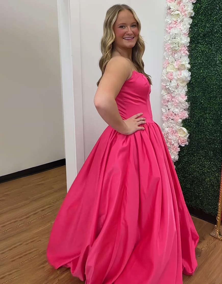 Fuchsia Corset A Line Strapless Long Prom Dress