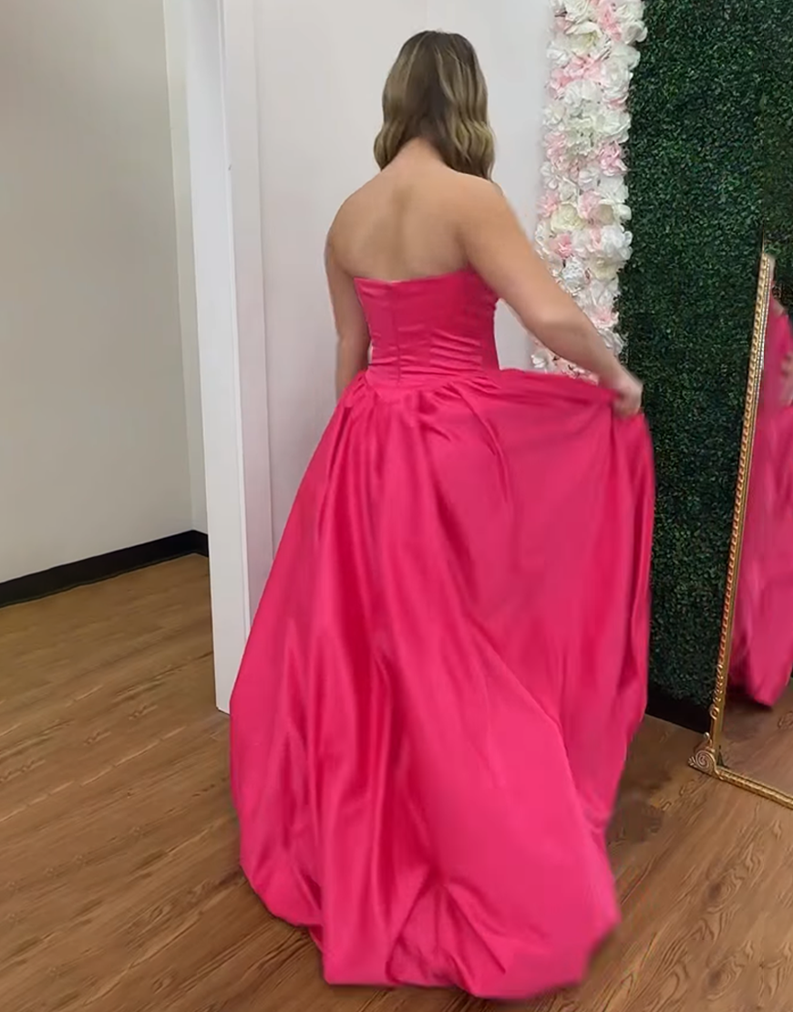Fuchsia Corset A Line Strapless Long Prom Dress